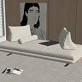 Beige Sectional Sofa With Soft Cushions On Light Rug By Wooden Wall And Artwork