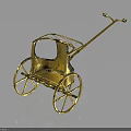 Ornate Golden Cart With Wheels Handle Canopy And Reflection On Black Background