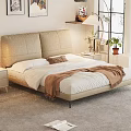 Modern Bedroom Interior With Beige Headboard Arched Window And Wall Paintings