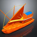 Traditional Orange Boat Featuring Orange Sail Blue Cabin And Ropes