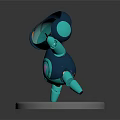 Cute Blue Robot Character With Transparent Head And Heart Design Standing On Wooden Base