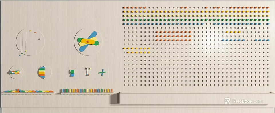 Pegboard Wall Decor With Colorful Accessories Circular Decoration And Neat Hole Arrangement 3d model 