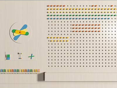 Pegboard Wall Decor With Colorful Accessories Circular Decoration And Neat Hole Arrangement 3d model