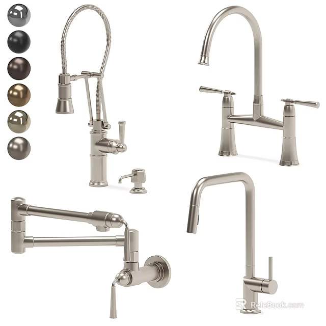 Various Modern Metal Water Faucets With Unique Designs For Home Kitchen And Bathroom Use 3d model 