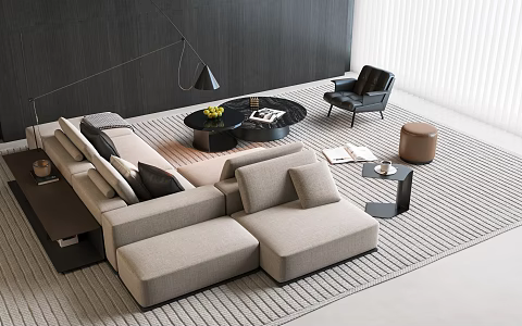 Modern Italian Double-sided Sofa Coffee Table Combination Multi-person Sofa Coffee Table Combination Fabric Sofa Double-sided Sofa 3d model