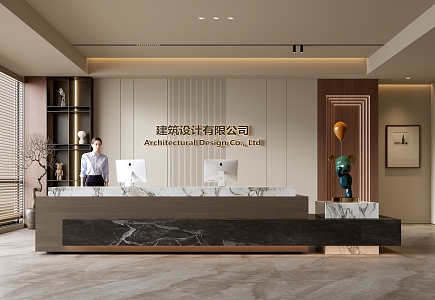 Middle Antique Company Front Desk Background Wall Reception Area Bar Desk Reception Desk Lobby Simple Lobby 3d model