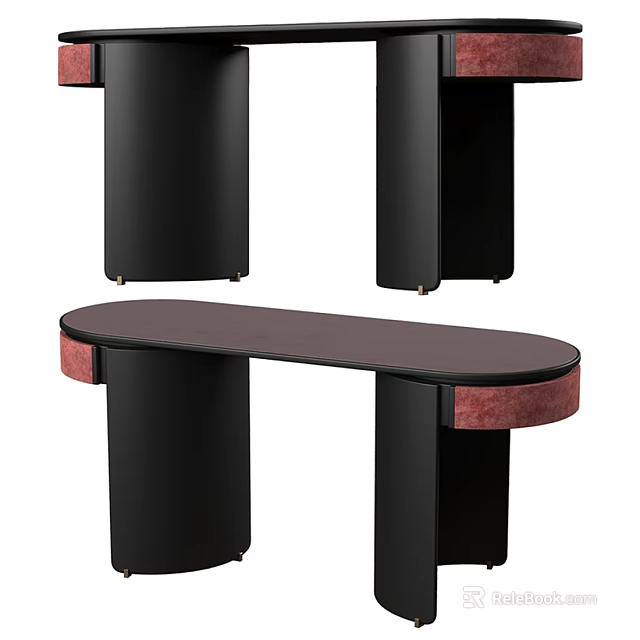 Modern Dressing Table With Curved Top Black Frame And Red Accent Panels 3d model 