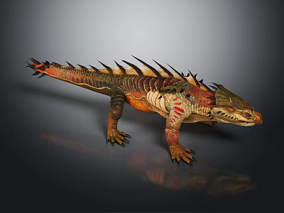 3D Rendered Mythical Lizard With Spiked Back Vibrant Scales And Sharp Claws 3d model