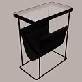 Contemporary Side Table Featuring Glass Top Black Metal Frame and Storage Pocket