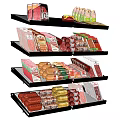 Organized Packaged Food Products on Multiple Retail Shelves with Various Varieties