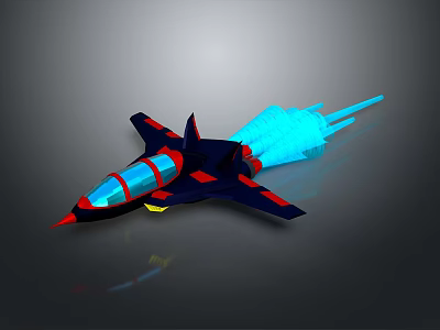 Colorful Red Blue Jet Fighter 3D Model With Blue Flame Exhaust 3d model