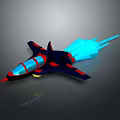 Colorful Red Blue Jet Fighter 3D Model With Blue Flame Exhaust