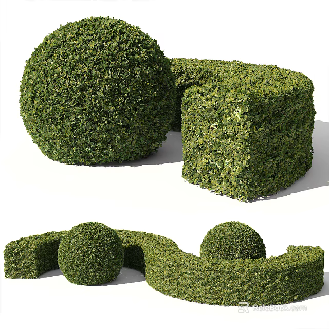 Well Trimmed Garden Shrubs With Spherical Cubical And Curved Shapes For Landscaping 3d model 