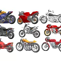 Various Stylish Motorcycles In Different Colors And Designs On