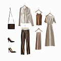 Stylish Women's Clothing Collection With Blouse Dress Pants Handbag And Heels