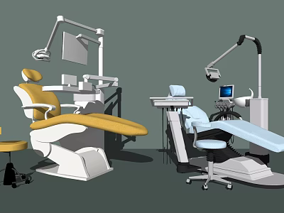 Modern Professional Dental Medical Equipment With Chairs Lights And Console Units 3d model