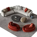 Modern Stylish Sofa And Coffee Table Set With Red Beige Couches Round Tables And Pillows