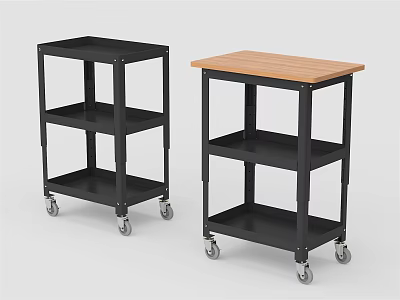 Hardware Tool Carts With Multi Layer Shelves Wooden Top And Lockable Wheels 3d model