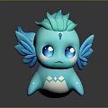 Blue Stylized Cute Sea Creature Character With Winged Fins Crystal Forehead And Sparkling Eyes