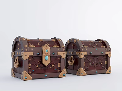 Ornate Vintage Treasure Chests With Gemstone Accents And Metal Fittings 3d model