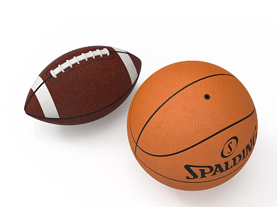High Quality Leather Sports Equipment Featuring American Football And Spalding Basketball 3d model