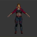 3D Female Character With Red Hair Red Jacket Blue Pants Red Boots And Gray Background