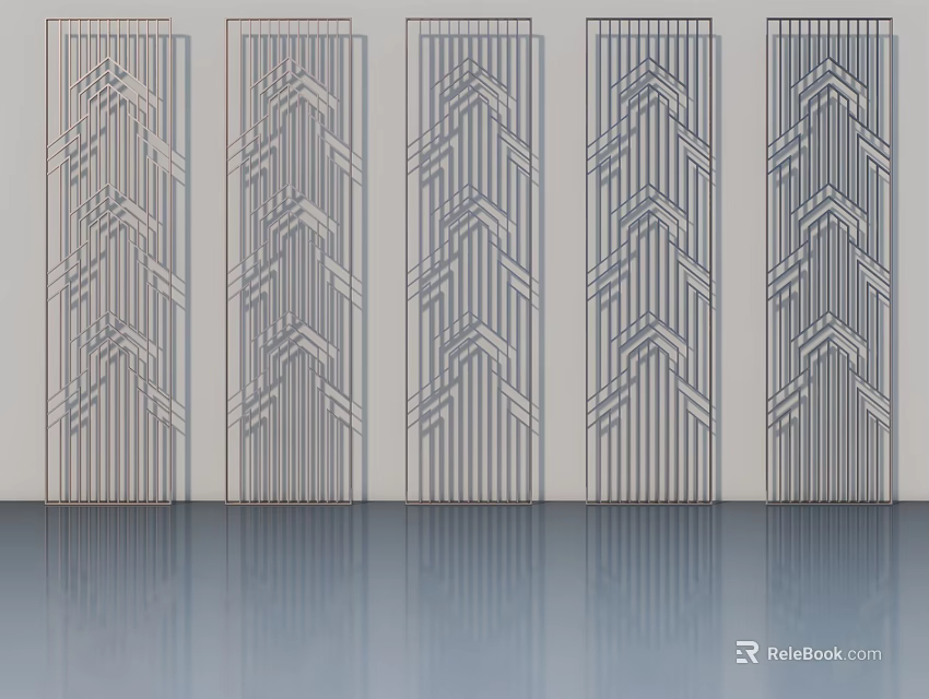 Five Modern Interior Swing Doors With Geometric Vertical Stripes And Arrow Patterns 3d model 