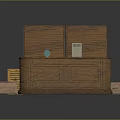 Stylish Wooden Counter With Curved Design And Bookshelf In Interior Setting