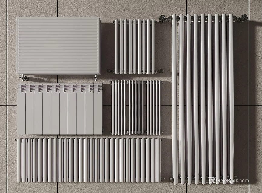 Home Heating White Radiators With Various Wall Mounted Panel And Column Designs 3d model