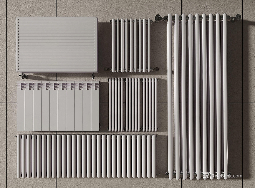 Home Heating White Radiators With Various Wall Mounted Panel And Column Designs 3d model 