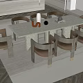 Modern Dining Table Set With Stone Top And Wooden Frame Leather Chairs 3d model