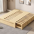 Wooden Double Bed with Low Profile Frame Storage Drawers and Mountain View Window in Bedroom
