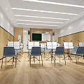 School Music Classroom Interior With Music Stands Chairs Blackboard And Speakers