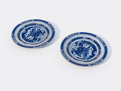 Traditional Ceramic Plates With Blue And White Intricate Patterns For Dining Decor 3d model