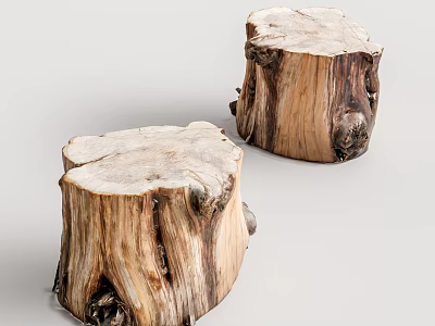 Rustic Natural Wood Tree Stump Shaped Stools With Organic Texture And Smooth Top 3d model