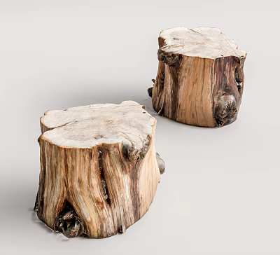 Rustic Natural Wood Tree Stump Shaped Stools With Organic Texture And Smooth Top 3d model