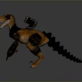 Mechanical Raptor Dinosaur Character with Orange Black Body Mechanical Backpack and Leg Armor