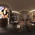 Cozy Modern Entertainment Lounge With Brown Recliners Wooden Walls And Large Screen TV