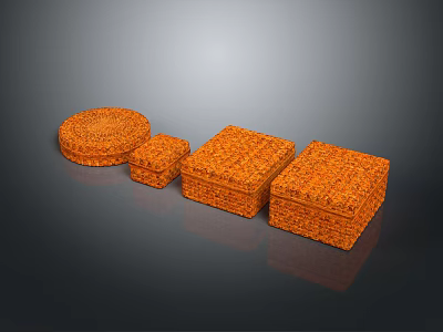 Orange Patterned Garden Decorative Pieces Round And Square Ornamental Boxes With Multiple Sizes 3d model
