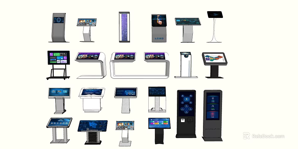 Public Facilities Featuring Interactive Touchscreen Kiosks Self Service Terminals And Information Displays 3d model 