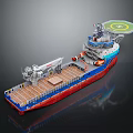Wooden Boat With Wooden Deck Red And Blue Hull Helicopter Pad And Equipment