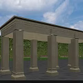White Pergola Structure With Columns Surrounded by Green Trees Under Blue Sky 3d model