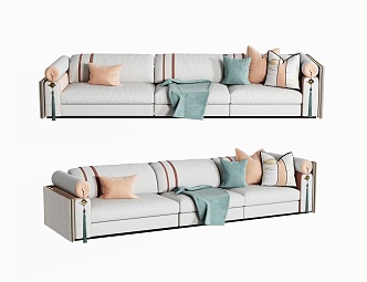 New Chinese-style Three-person Sofa Multi-person Sofa 3d model