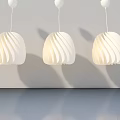 Three White Wave Pattern Pendant Lights Hanging In Grey Room With Reflective Floor 3d model