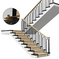 Modern Staircase with Golden Handrail Black Railings and Beige Carpeted Steps Design