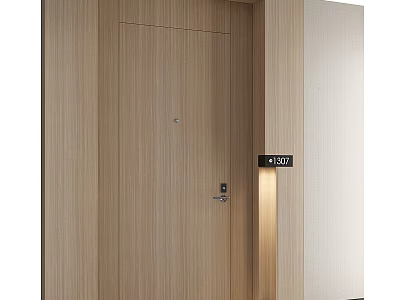 Modern Wooden Door With Minimalist Design House Number Plate And Led Light Strip 3d model