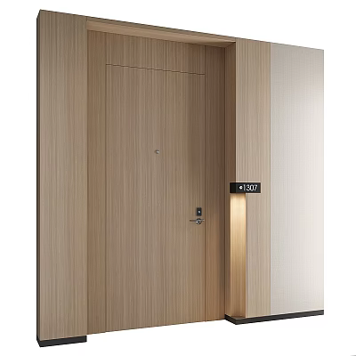 Modern Wooden Door With Minimalist Design House Number Plate And Led Light Strip 3d model
