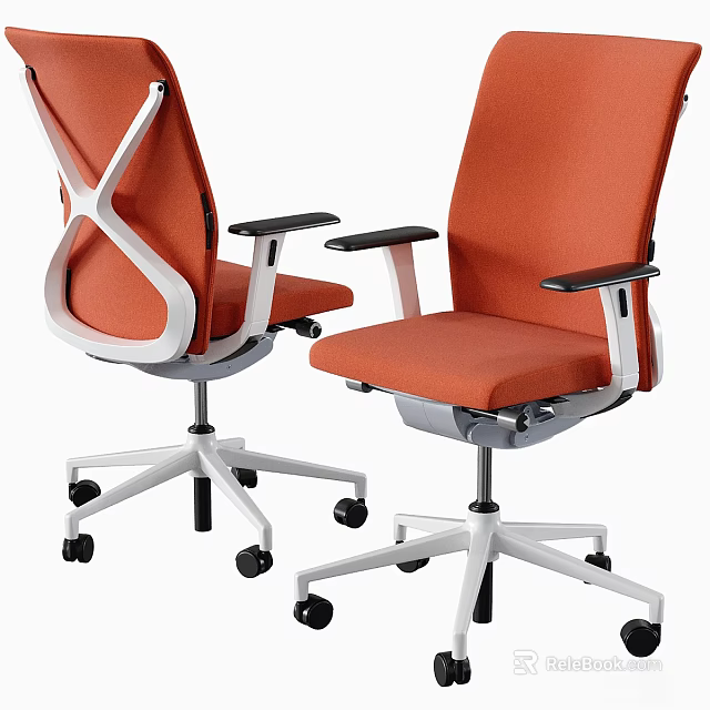 Orange Office Chairs with White Frame Armrests and Wheel Base Modern Design 3d model