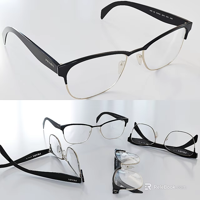 Accessory Decor Set With Different Style Eyeglasses Black Frames And Clear Lenses 3d model 