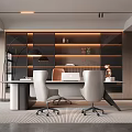 Modern Open Office Interior Design With Desk Chairs Bookshelves Lighting And Decor